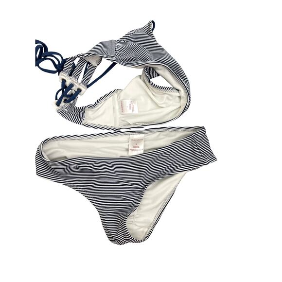 Xhilaration Swim White Blue Scrunch Back Bikini Size Women's Small / Large - Picture 3 of 3